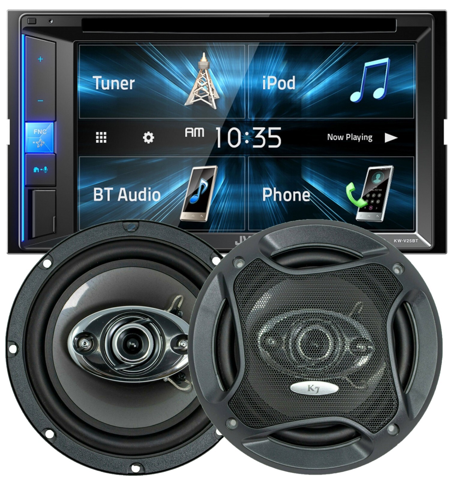 JVC KW-V25BT 6.2″ Touchscreen Receiver + 2x Audiotek K65.4 Car 6.5″ Speakers
