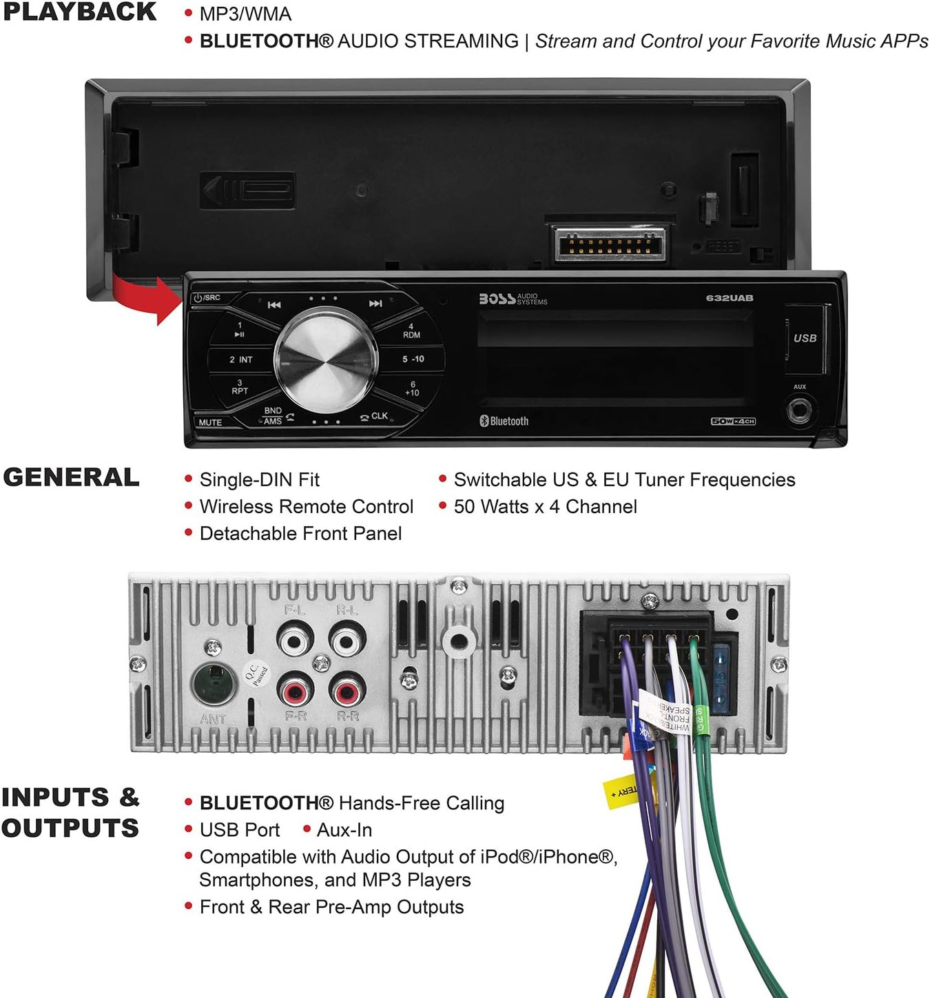 Estereo auto bluetooth sin cd radio am fm control remoto entrada usb auxiliar