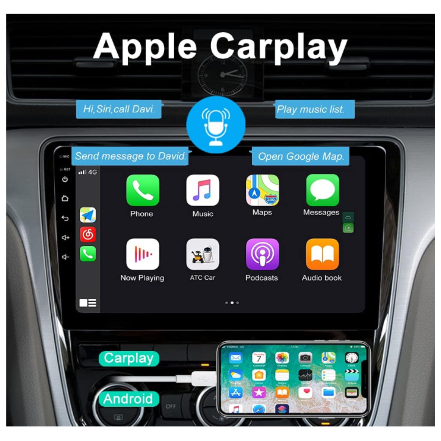 Android 7inches touch screen with Carplay, WiFi, Navigation, Bluetooth & Camera