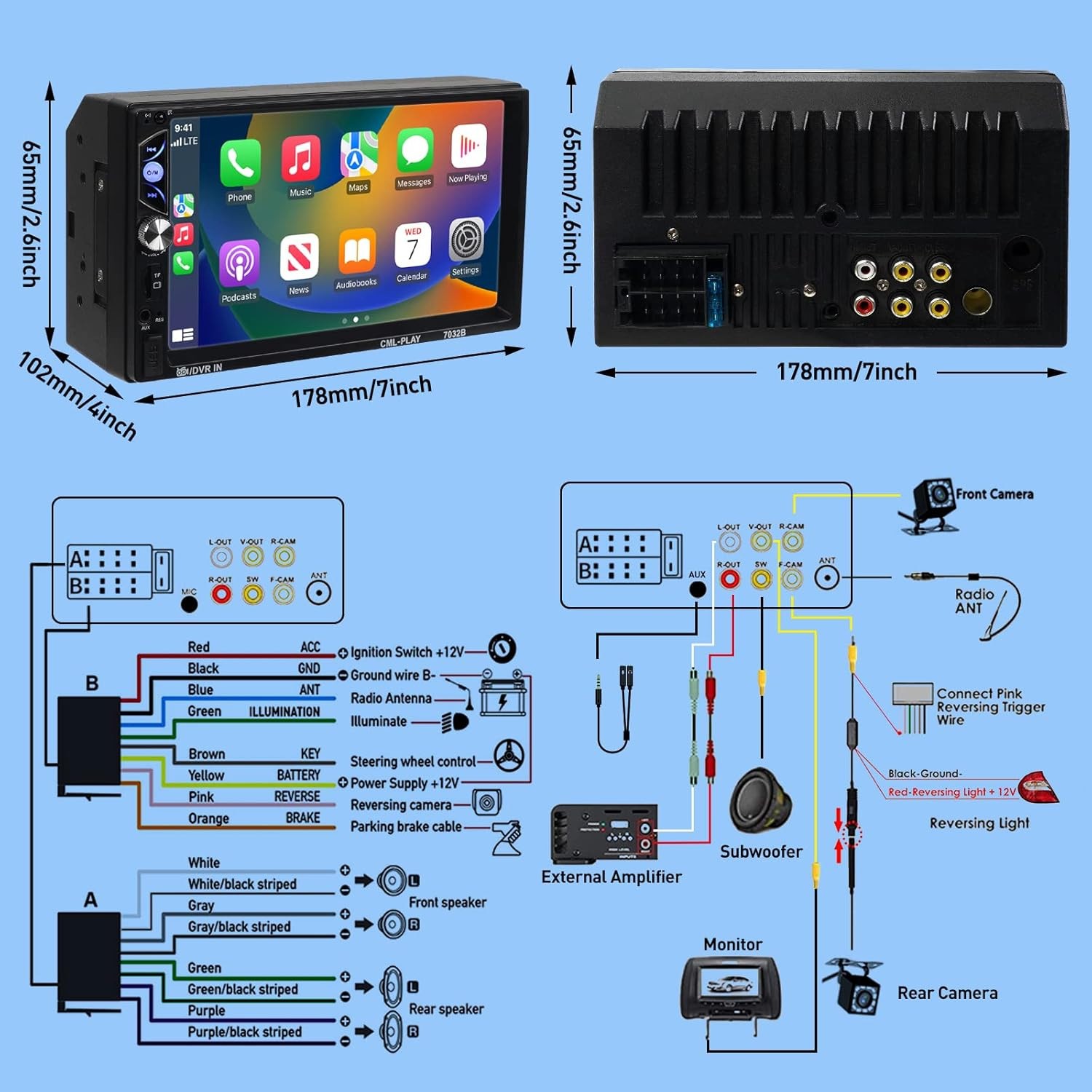 ✅ 7 Inch Double Din Car Stereo Radio w/ Apple Carplay & Android Auto Backup Cam
