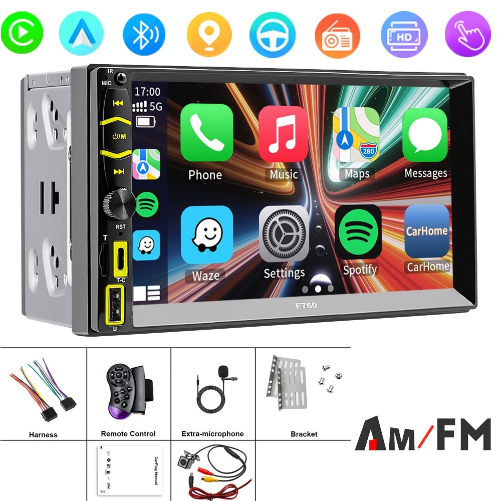 Double 2Din 7″ wireless Android Auto CarPlay Car Stereo Radio GPS Sat Nav USB BT