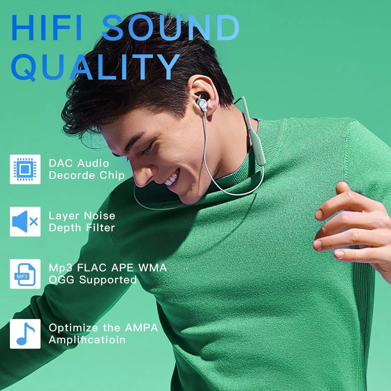 64GB MP3 Player with Bluetooth 5.2, AiMoonsa Music Player with Built-in HD Speak