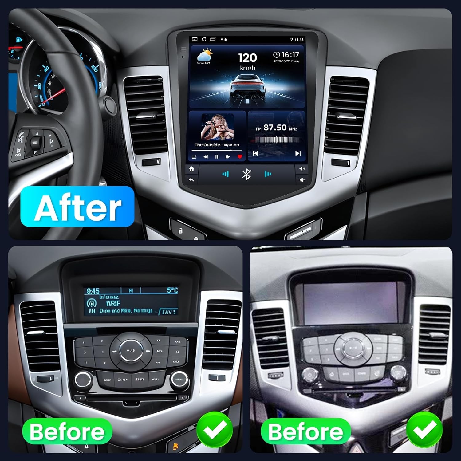 Apple Carplay Car Radio Stereo For Chevy Cruze 2011-2015 Android 15 8Core 4G+64G