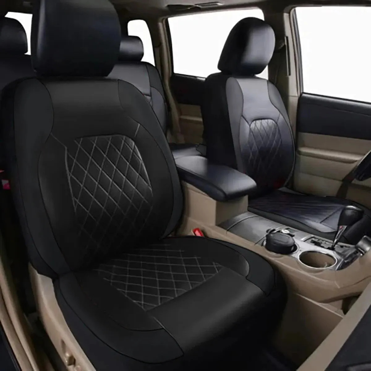 Universal Internal Seat Covers 4PCS All-Season Quilted Faux Leather Car Seat Cov