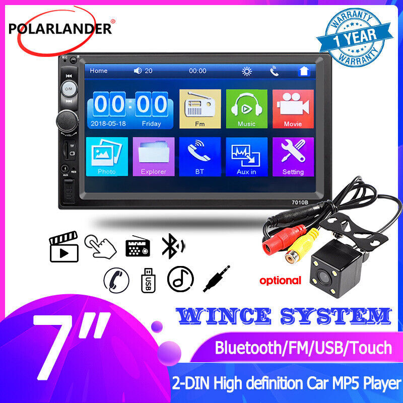 7” 2 DIN Touch Screen Car MP5 Player Mirror Link Bluetooth FM Radio With Camera