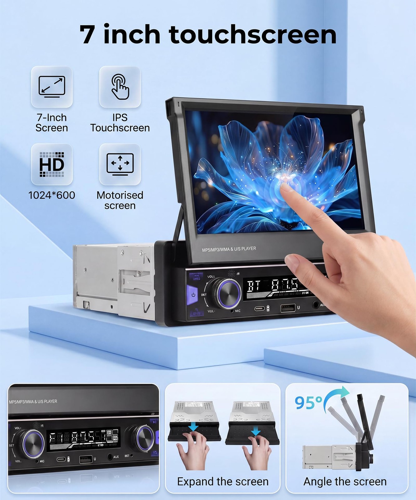 KYNNT 7 Inch Single DIN Flip Out Car Stereo with Wireless CarPlay & Android A…