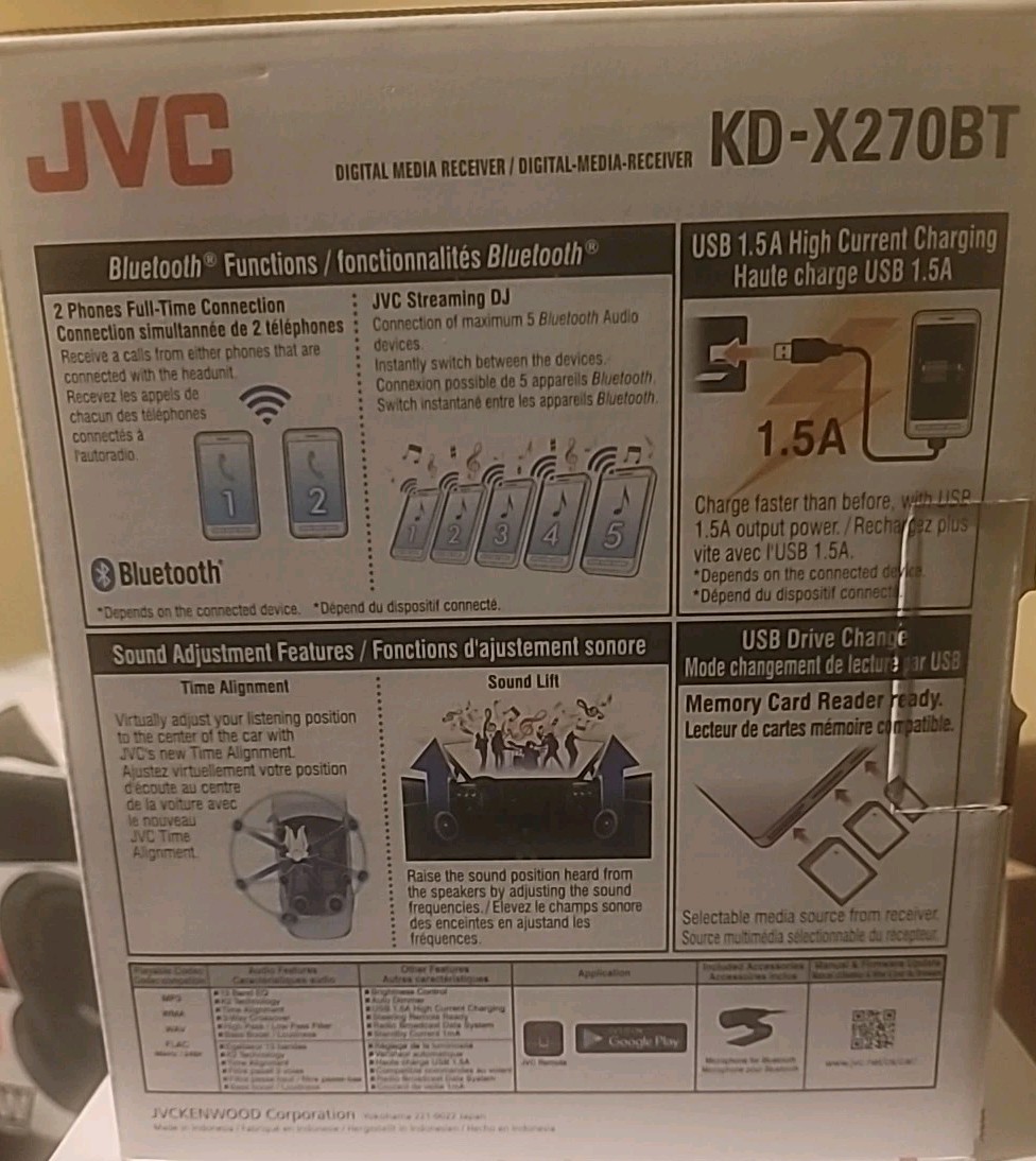 JVC KD-X270BT MP3 Digital Media Player Bluetooth iHeart Radio Pandora Spotify