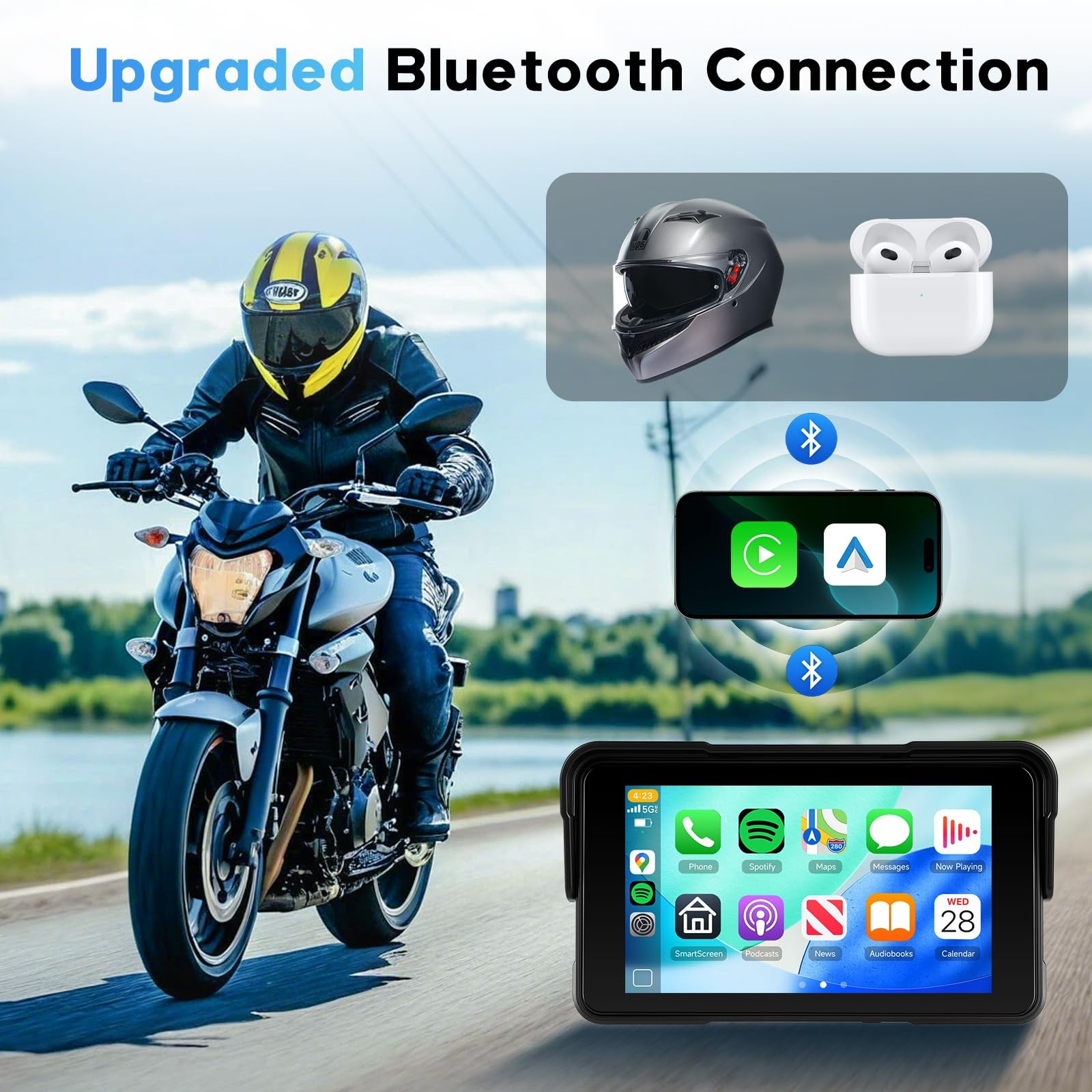 5-Inch Motorcycle CarPlay Screen Wireless Android Auto for Moto with GPS…