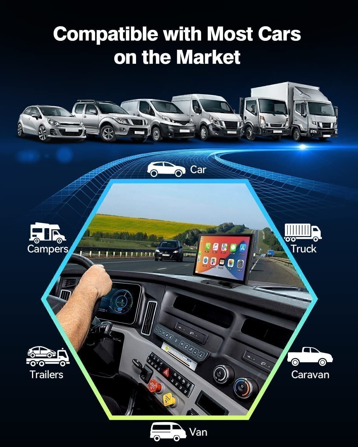 Wireless Bt Car Stereo Apple Carplay & Android Auto with GPS Navigation,AUX,FM