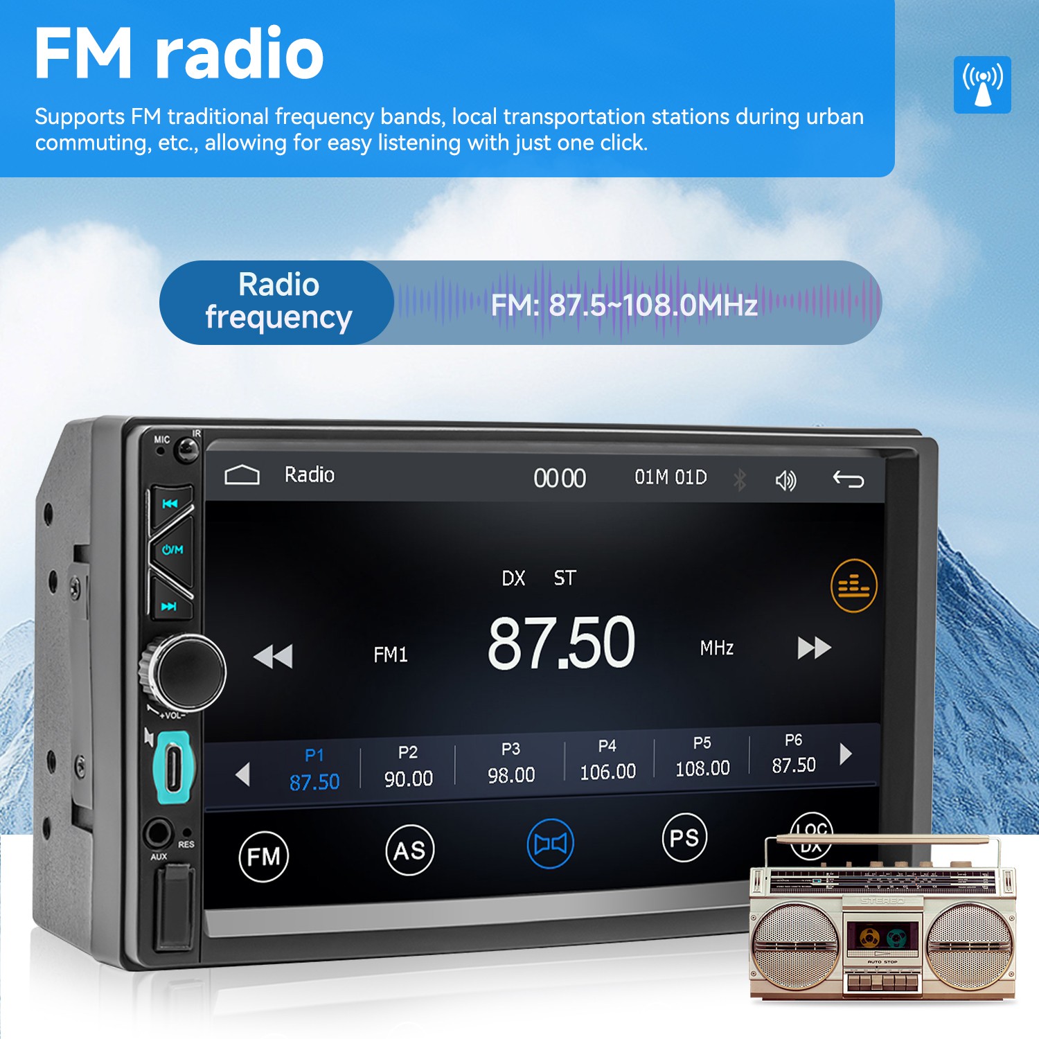 F7020C 7″ Touch Screen Stereo Single 1Din Radio Car Apple/Android Carplay GPS