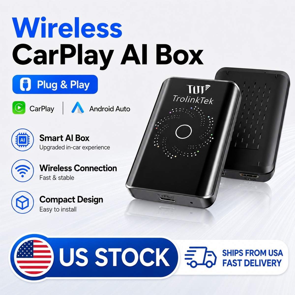 2026 Wireless CarPlay AI Box Android Auto Video Dongle Netflix YouTube 4+32GB