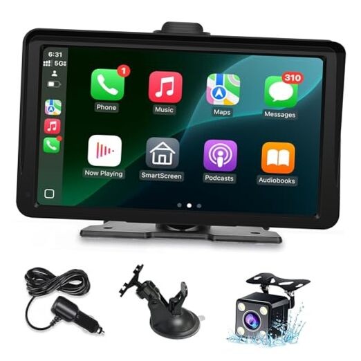 Apple Carplay Screen for Car, 7″ HD Portable Dual-mount with Backup Camera