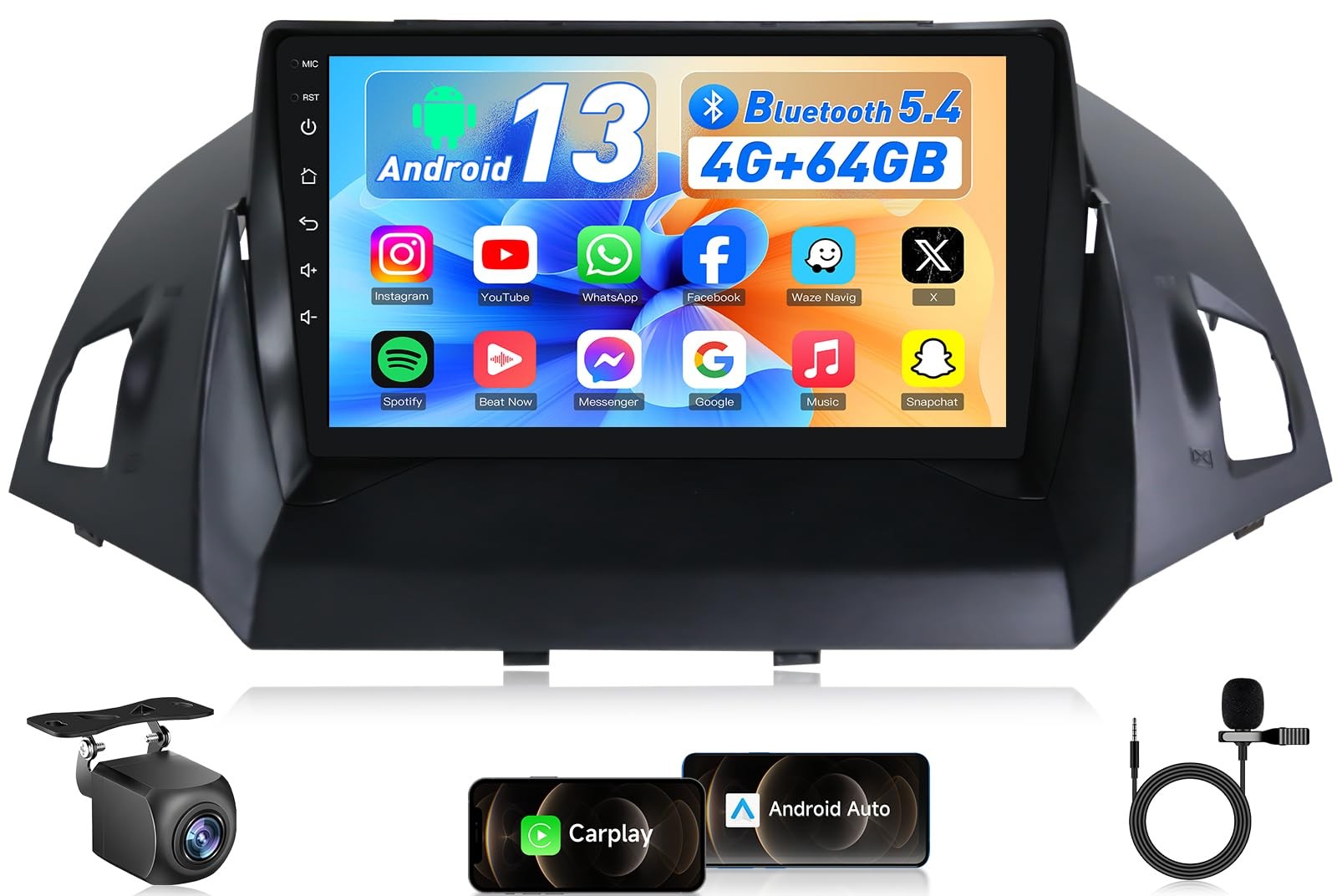 Car Radio Stereo 4Core 64G 5G WiFi 9″ GPS RDS SWC Wifi for Ford Escape 2013-2018