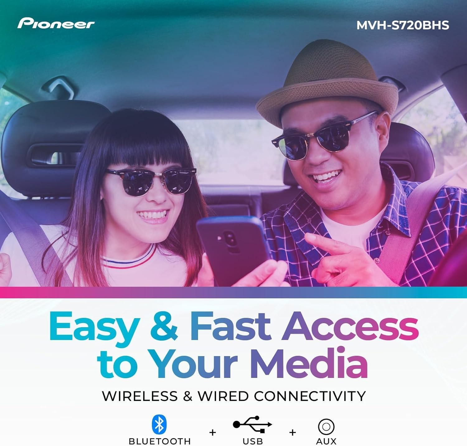 Pioneer MVH-S720BHS 1-Din Digital Media Receiver Bluetooth SiriusXM HD Radio