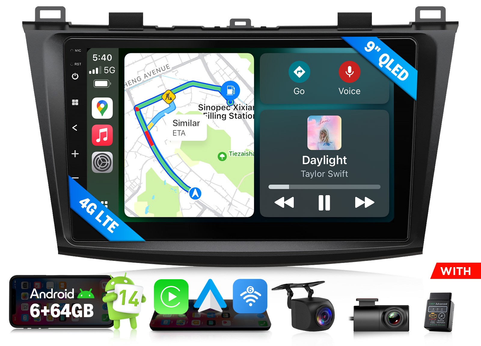 9″ QLED 6+64G Android 14 Car Stereo CarPlay DSP for Mazda Speed3 2010-2013 Radio