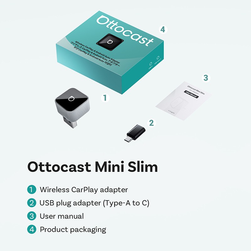 Ottocast Mini Wireless CarPlay & Android Auto Adapter Fast Auto-Reconnect Sliver