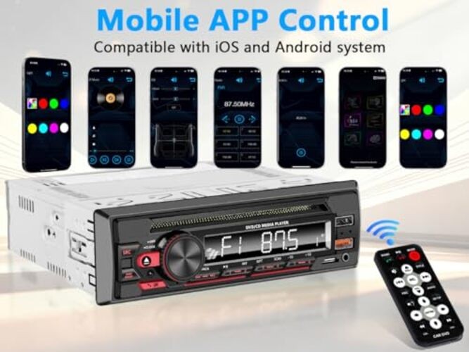 Black CD/DVD Car Stereo with Bluetooth Hands-Free Calling – Push-to – Single DIN