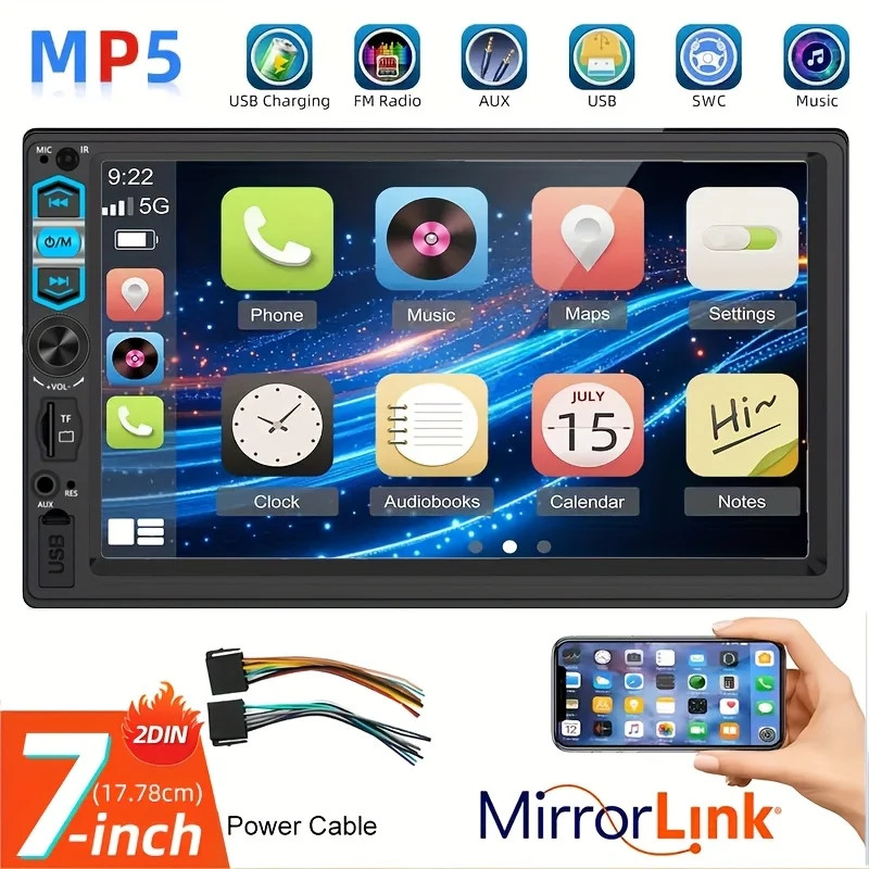 7″ Double 2 Din Car MP5 Player Bluetooth Touch Screen Stereo Radio Audio Mrrior*