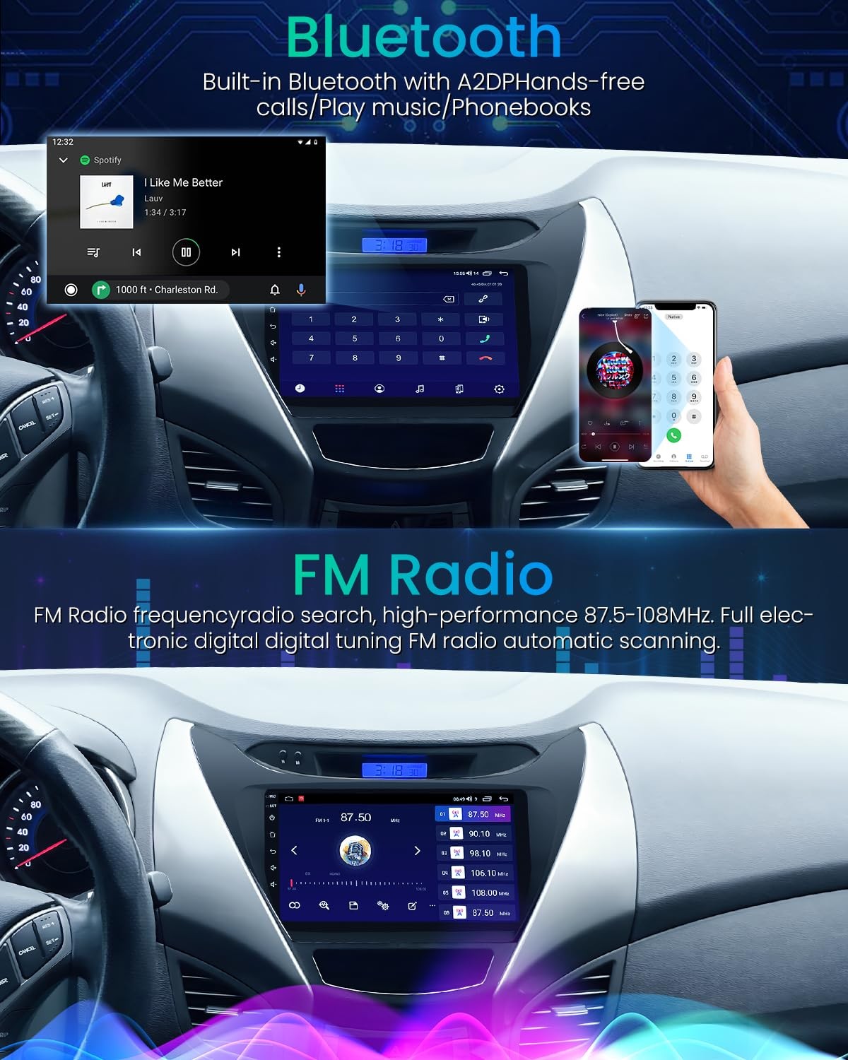 Fortdows 4G Ram64G Rom Car Radio For Hyundai Elantra 2011-2013 Android 13 Head