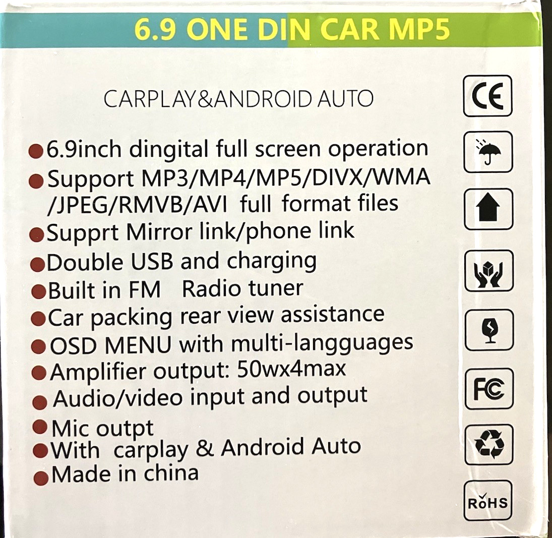 6.9 Inch IPS Touch Screen Car Stereo with Backup Camera FM AM USB EQ SWC #471