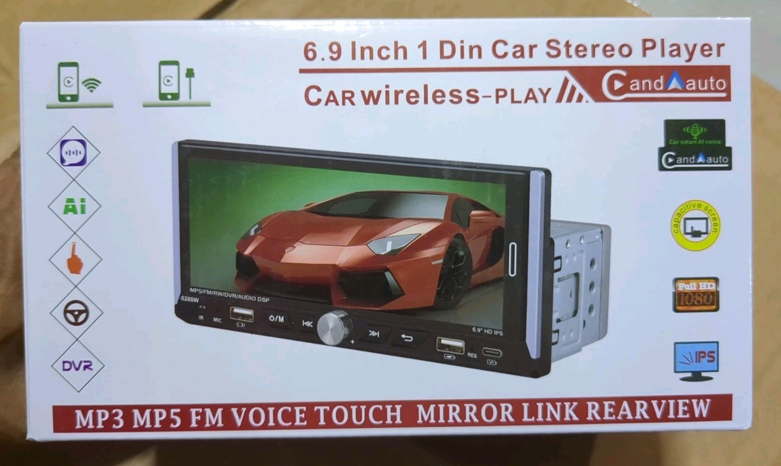 Single Din Car Stereo Carplay Android Auto, 6.9 Inch Touch Screen Radio 1 Din