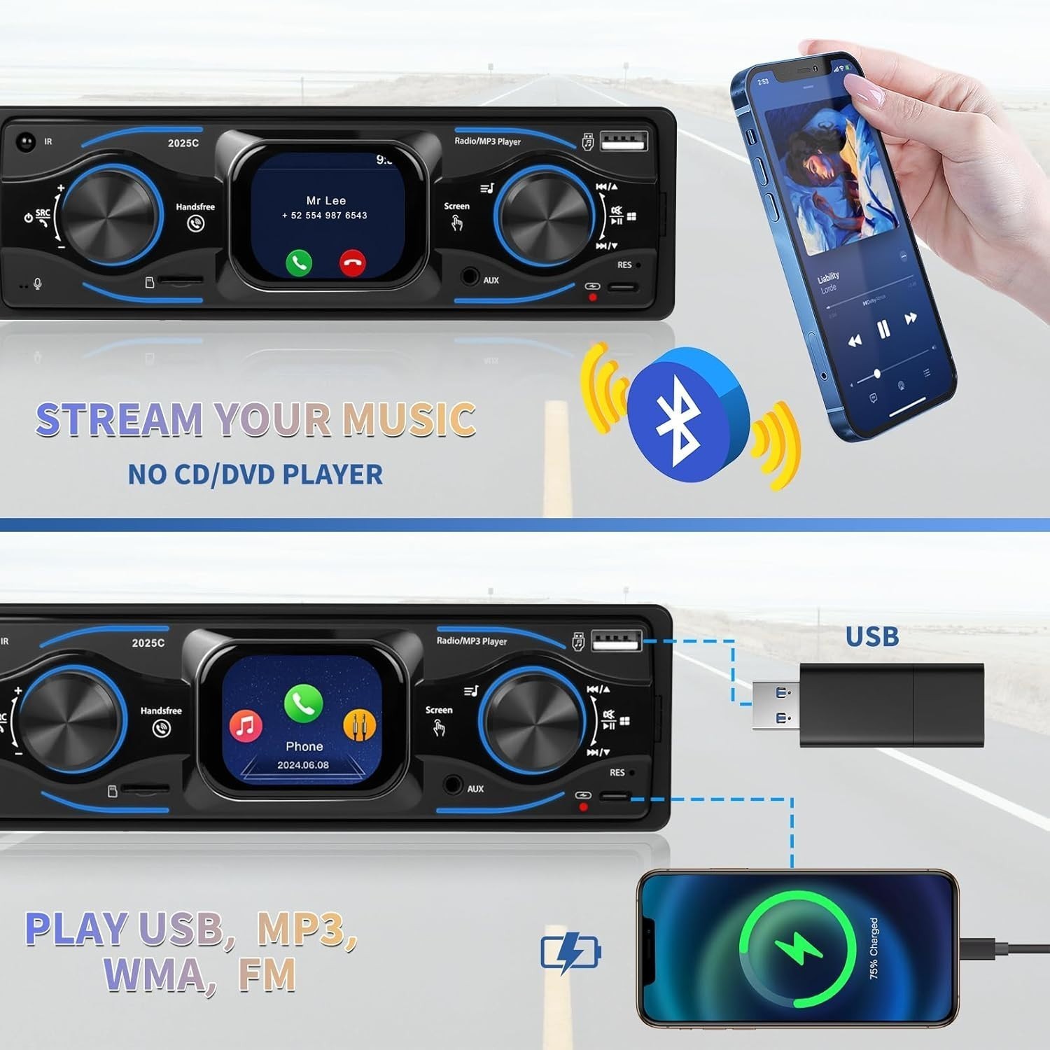 Single 1 DIN Car Stereo Radio Bluetooth MP3 Player AUX USB FM Audio Receiver