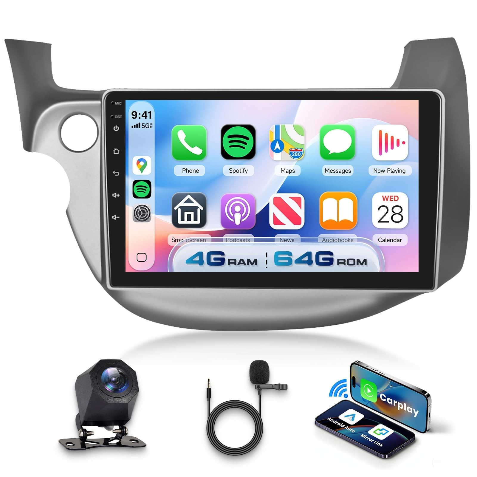 10.1″ Android 15 Car Stereo for Honda Fit 2008-2013, 4G+64G, Wireless CarPlay, G