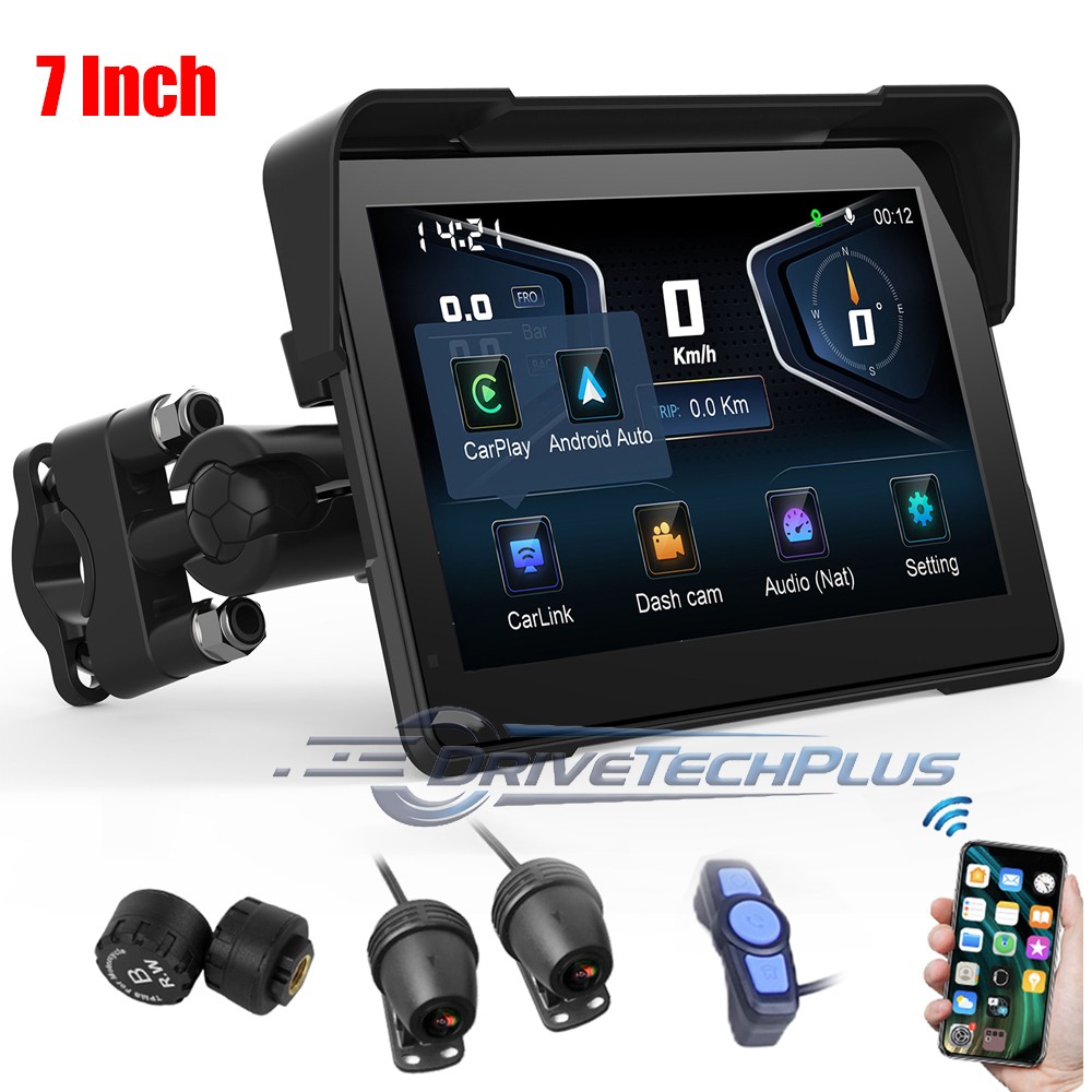 7″ Motorcycle Screen GPS Navigation System with CarPlay & Android Auto+Cam+TPMS