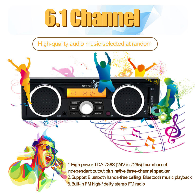 MP3 Audio Player USB/SD/AUX/FM Built-in 2 Speakers Bluetoot 12V 1 Din Car Radioh
