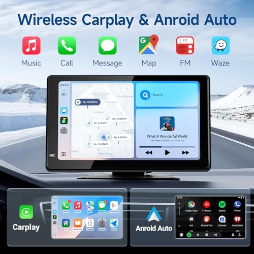 7″ HD Touch Screen Car Stereo, Portable Wireless CarPlay and Android Auto,