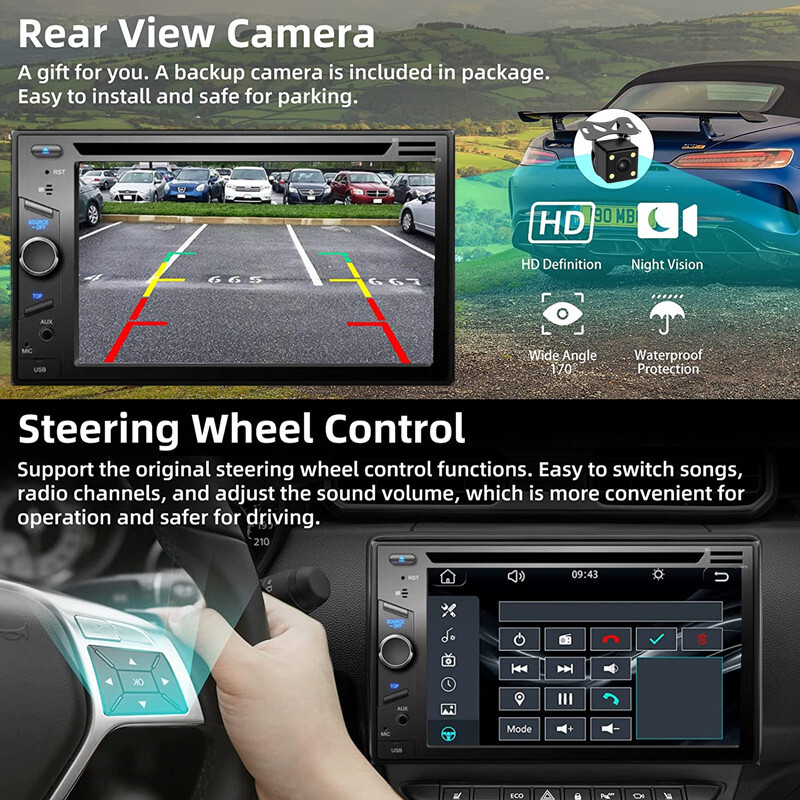 6.2 Inch 2 DIN Universal Car DVD CD Player Stereo Audio Multimedia For Carplay