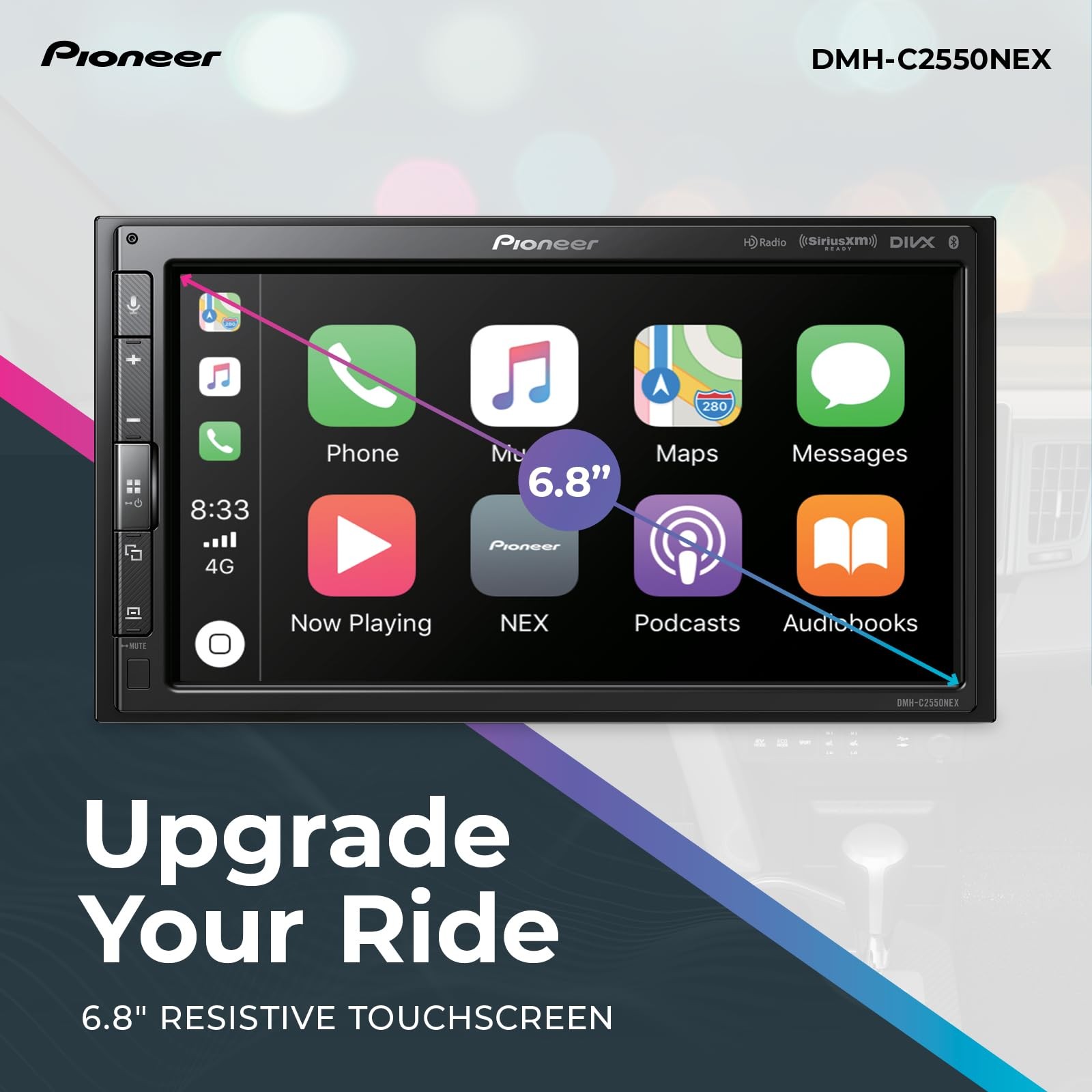 Pioneer DMH-C2550NEX 6.8″ Capacitive Touchscreen, Modular 6.8″, 16:9, Black