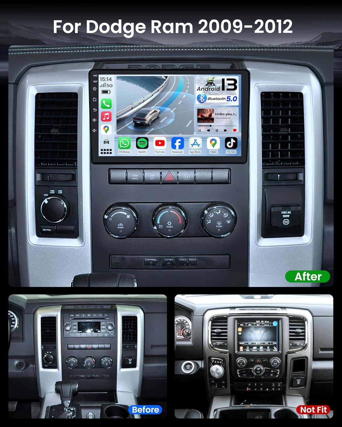4Core 64G Andriod 13 Car Radio Stereo 10.1″ for Dodge Ram 1500 2500 3500 09-2012