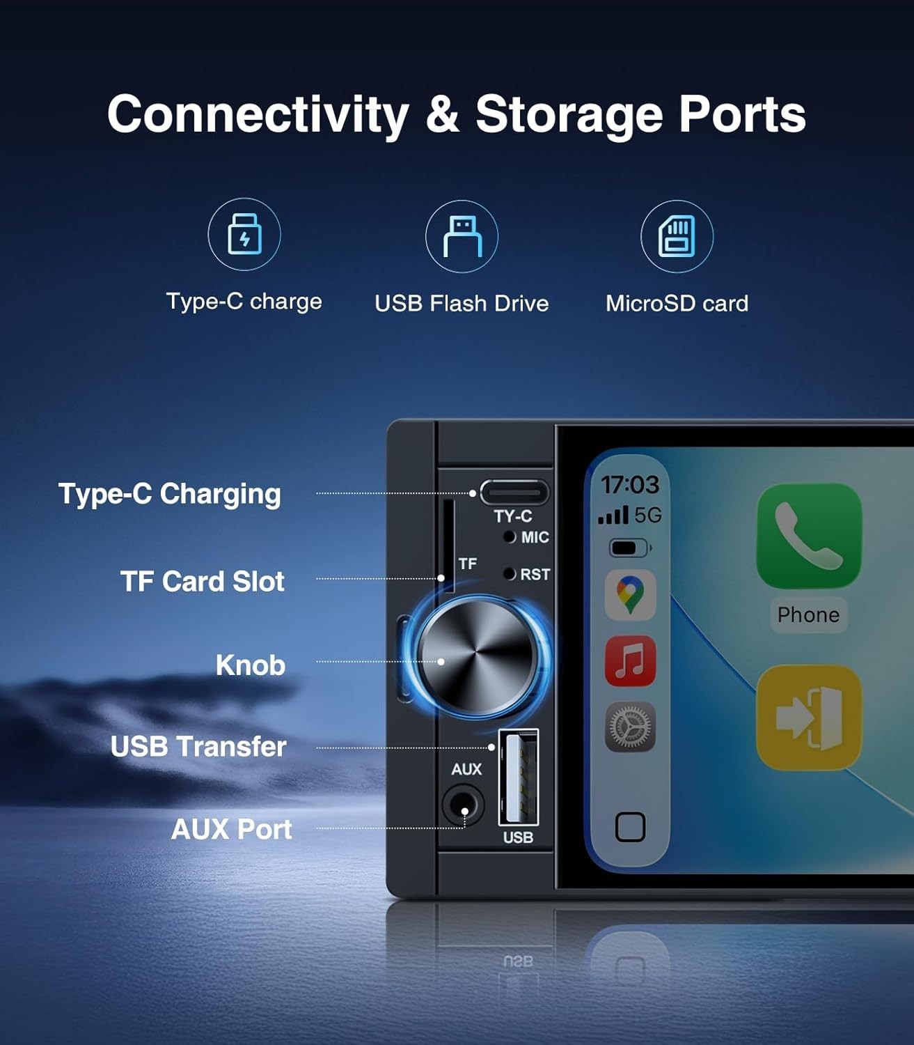 6.36″ Android Auto Carplay Stereo Single DIN