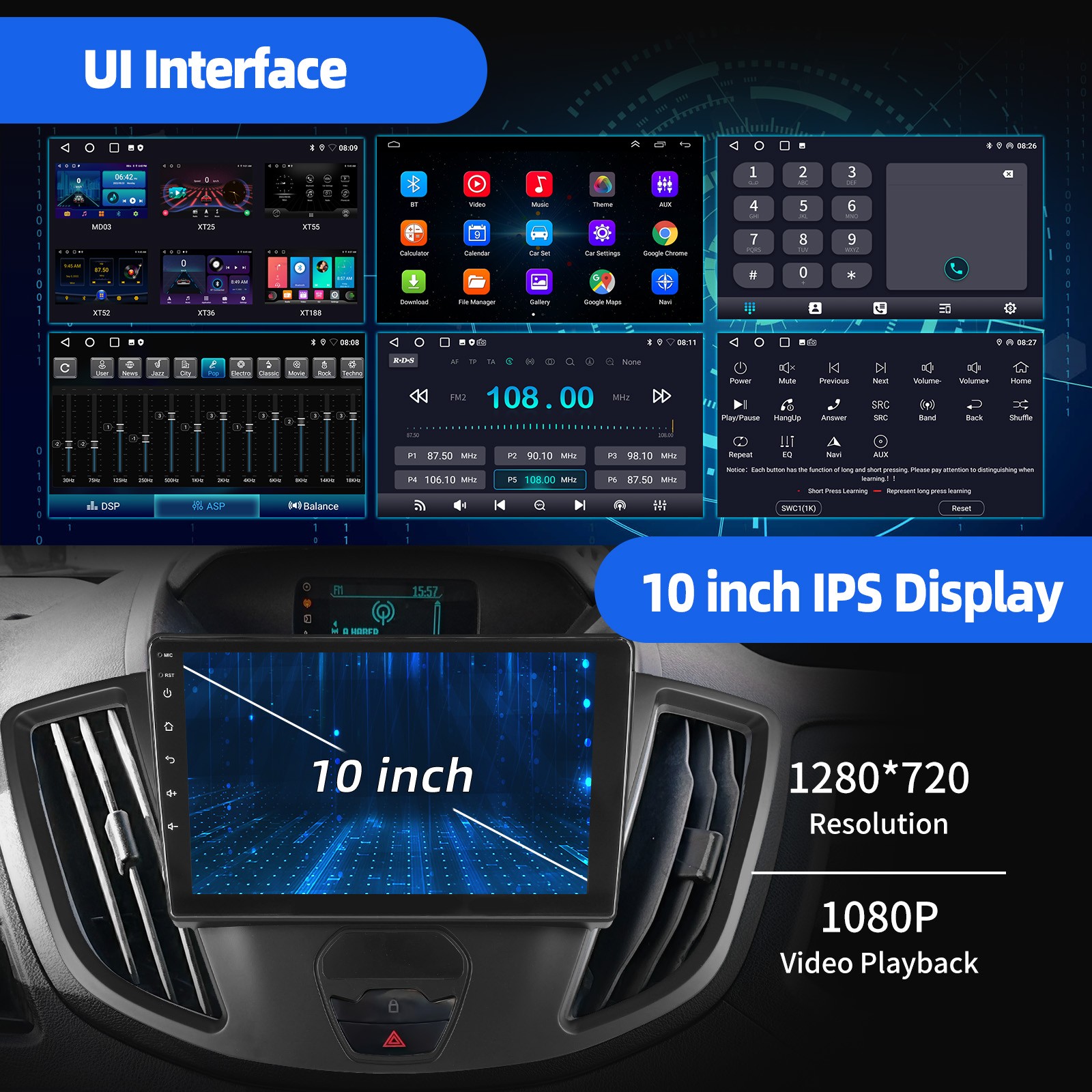 4GB+64GB Android 15.0 Carplay Car Stereo Radio GPS For Ford Transit 2012-2021