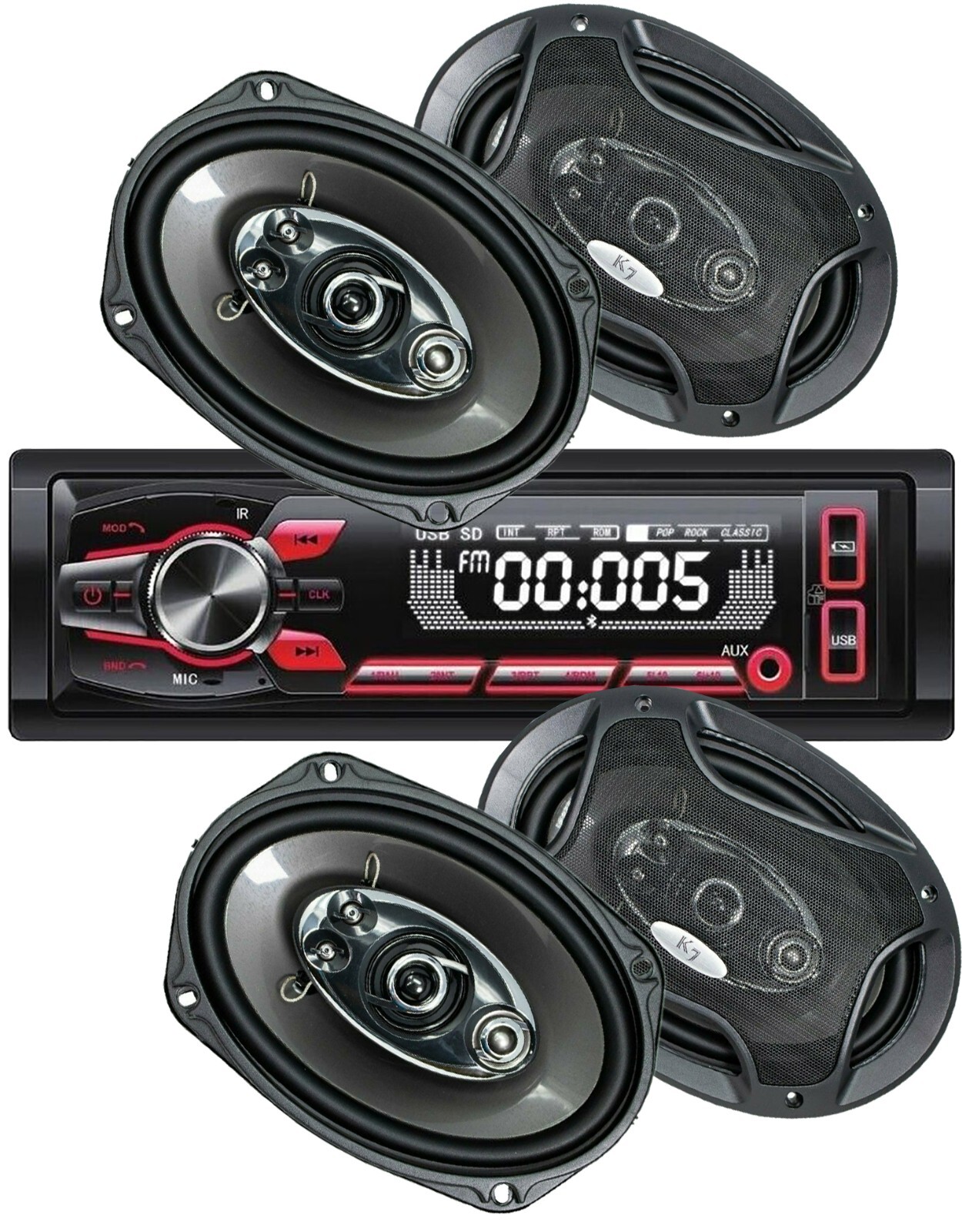 Cerwin Vega Multimedia 1-Din bluetooth Car Stereo Receiver + 4x 700W 6×9 Speaker