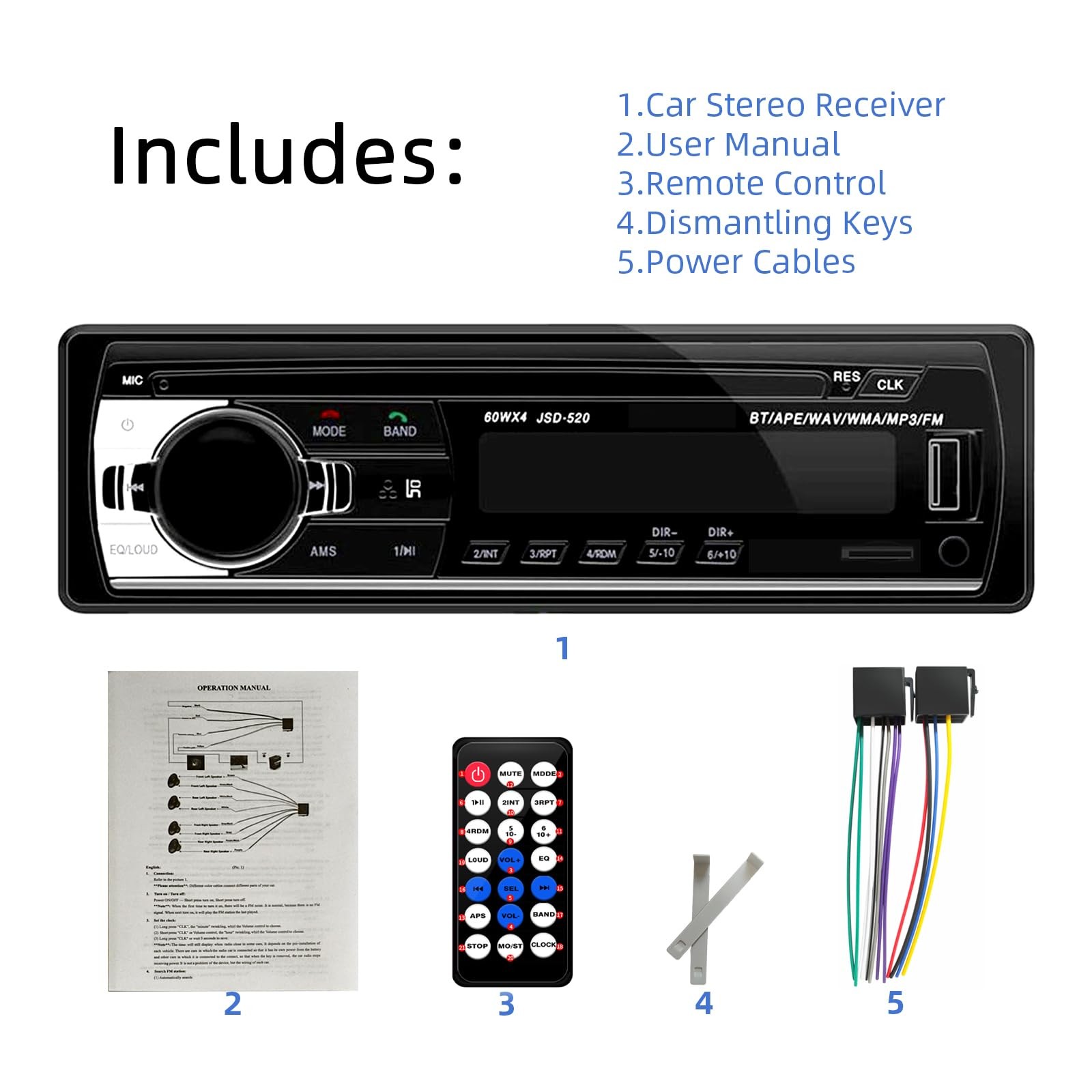 JSD-520 Car Stereo Audio Single Din Bluetooth Handsfree FM Radio Receiver USB…