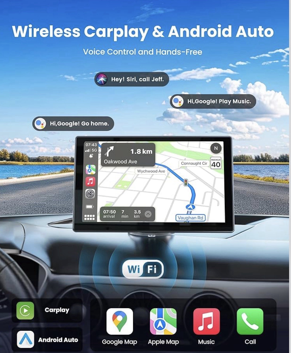 Jzones Carplay Screen for Car 9″ Portable Wireless Carplay&Android Auto 4K