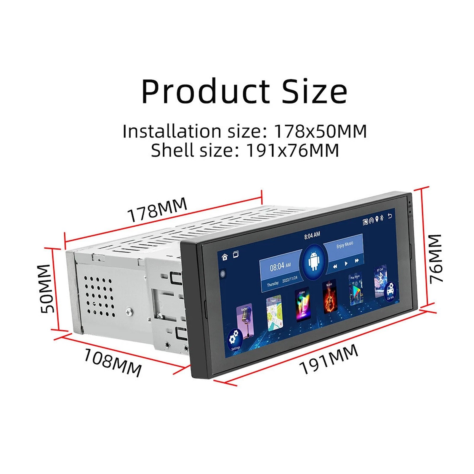 6.86in 1 Din Car Stereo Radio Android 12 FM Player 2+32G GPS Navi WiFi BluetoowA