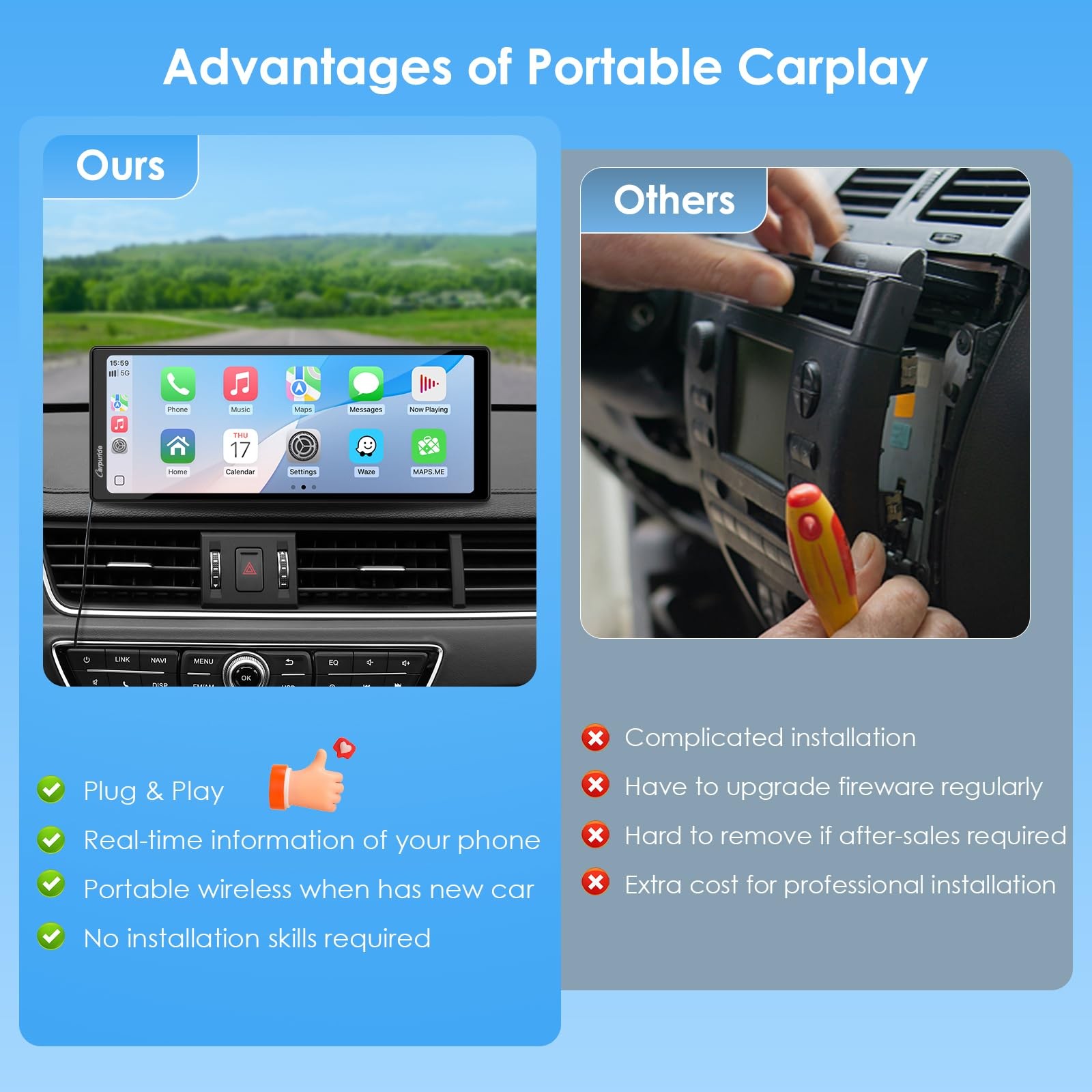 CARPURIDE 10.26 Inch Wireless/Wired Apple CarPlay, Android Auto and Mirror Li…