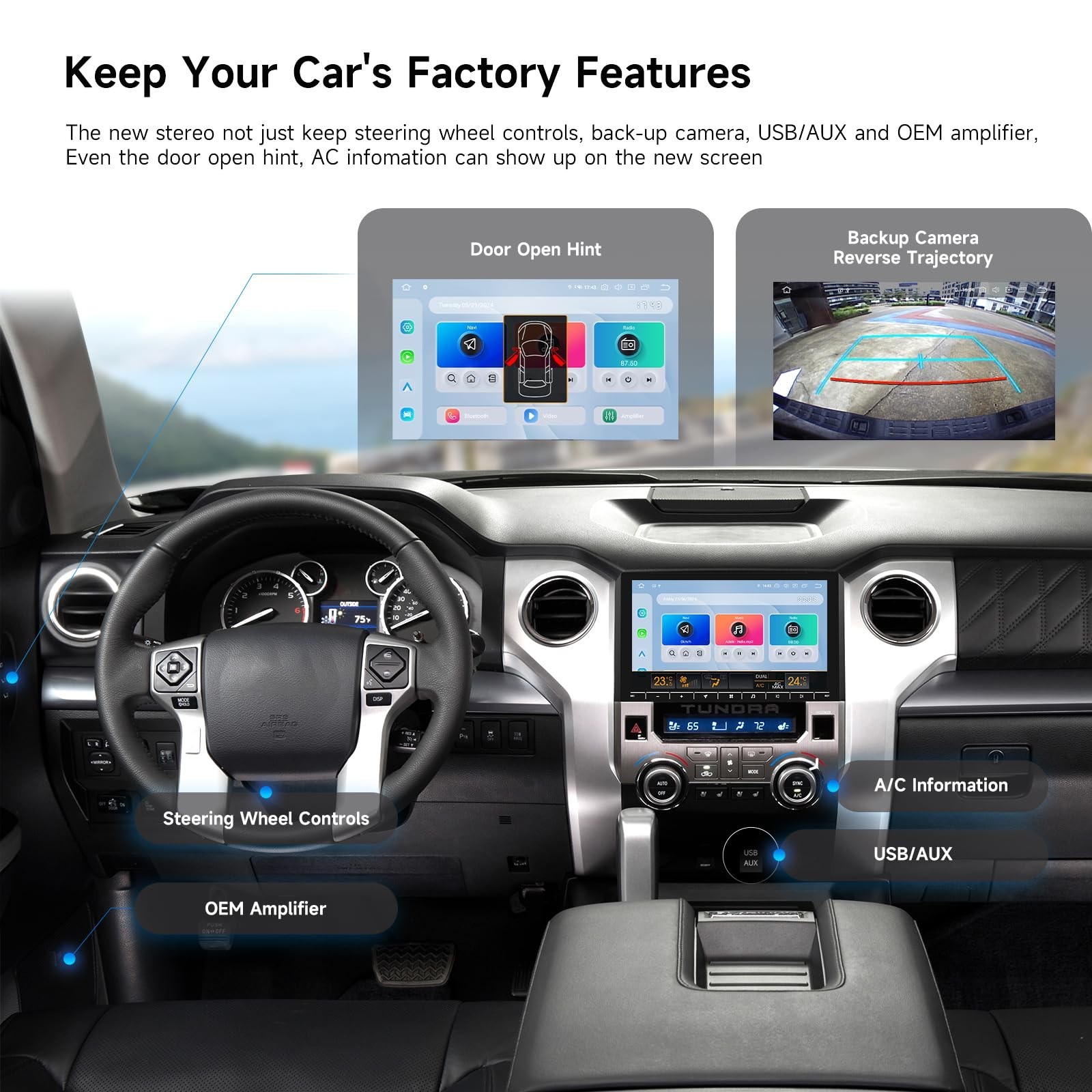 Dasaita Tundra Head Unit for 2014-2021 Toyota Tundra Upgrades with Wireless C…