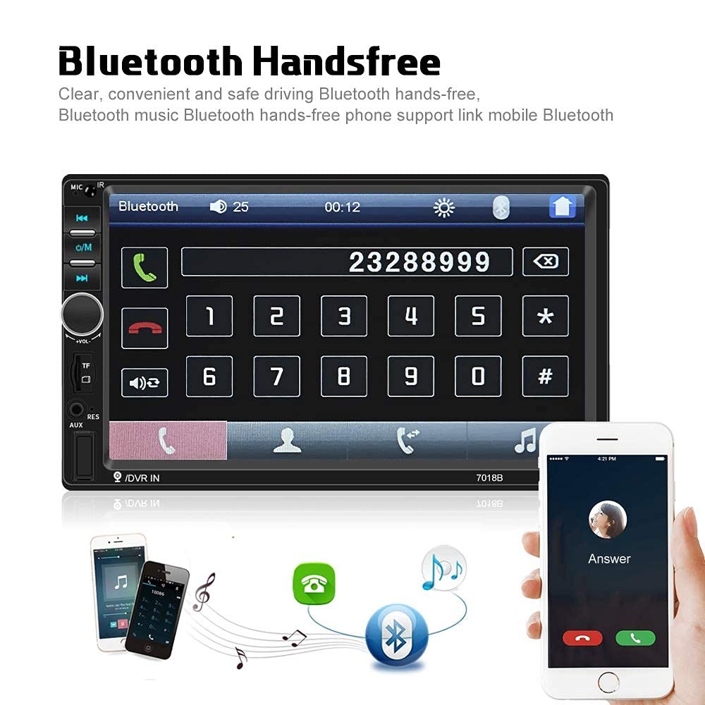 Camecho Car Radio Double Din Stereo 7″ LCD Touch 7 inch, MP5 Player