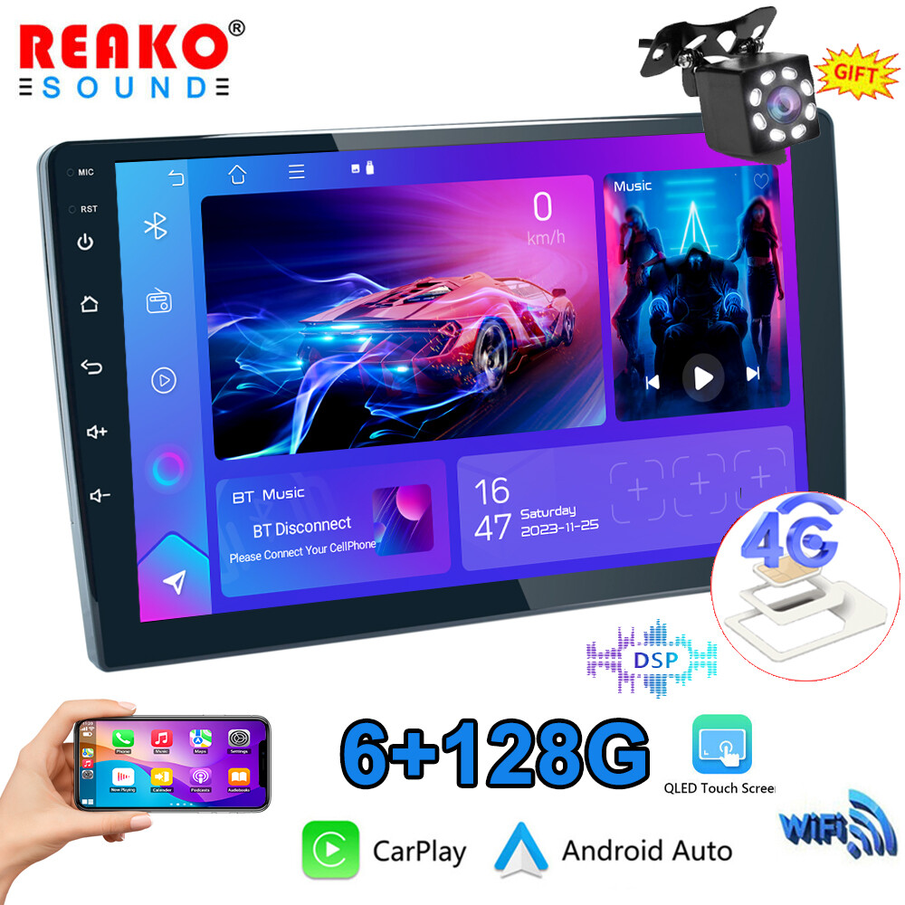 6+128G 2DIN 10” Car Radio Stereo Apple Carplay Android Auto DSP QLED Screen+Cam