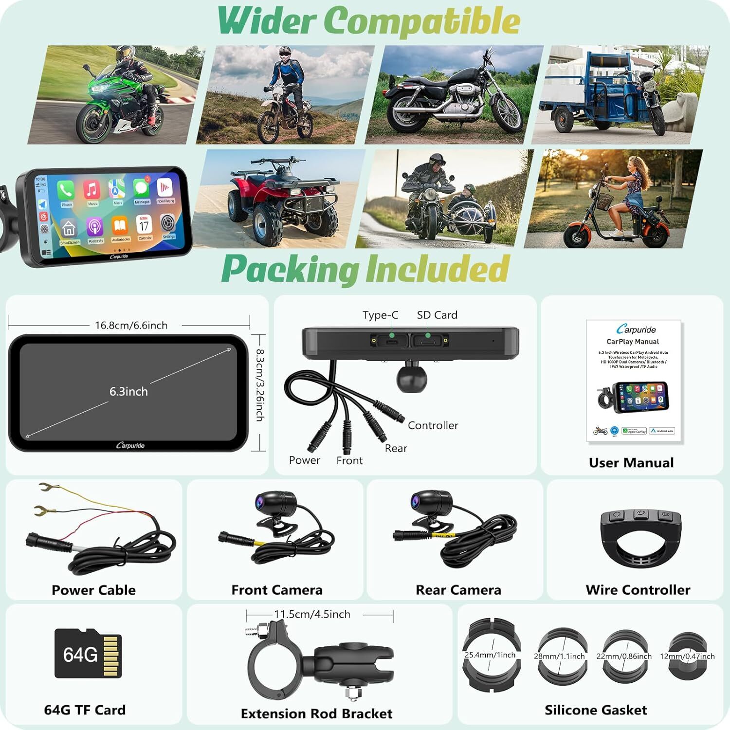 Carpuride W603D Motor Stereos Apple Carplay Android Auto Navigation Waterproof