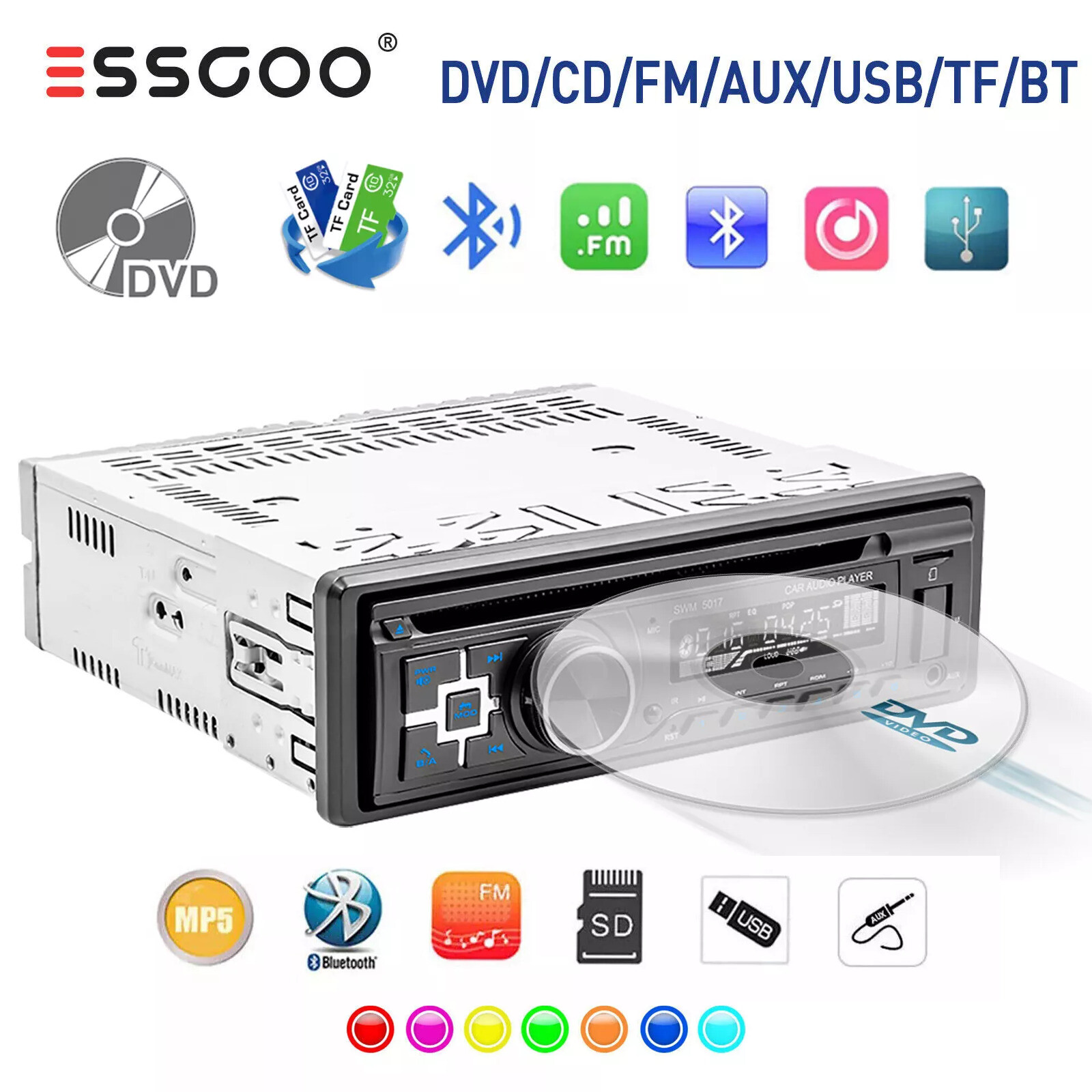 Single 1 Din Car Stereo CD DVD Radio Bluetooth USB SD AUX Audio MP3 FM Head Unit