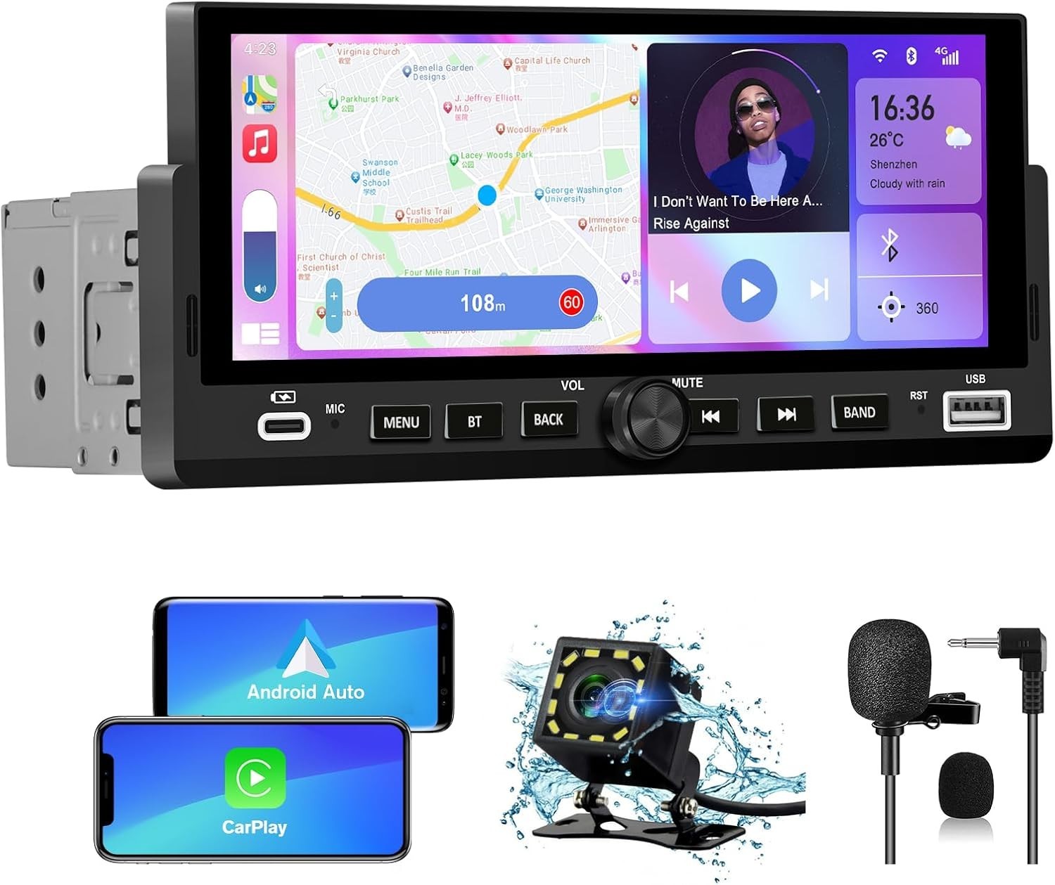 Single Din Car Stereo, 6.86 Inch CarPlay & Android Auto HD IPS Touchscreen Ra…