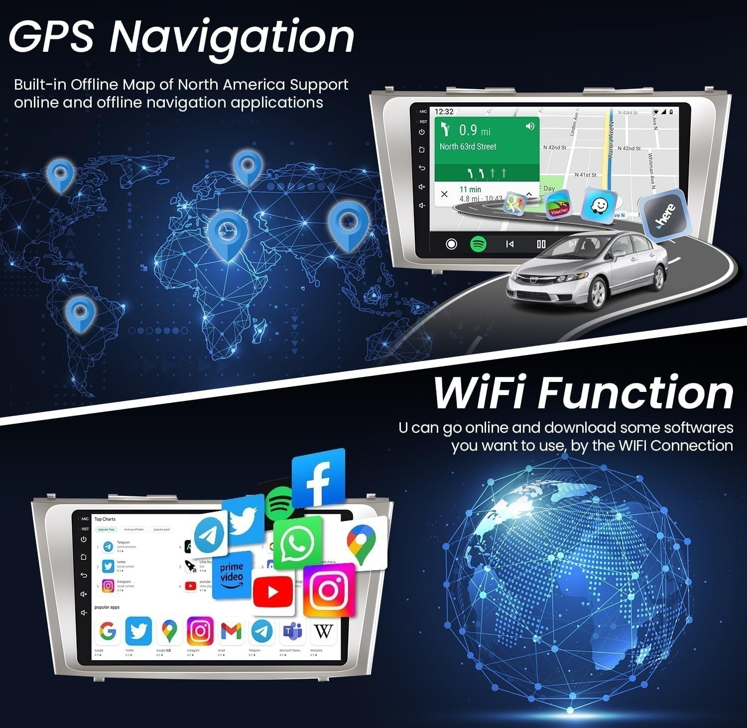 For Toyota Camry Car Radio Stereo Carplay SWC Wireless