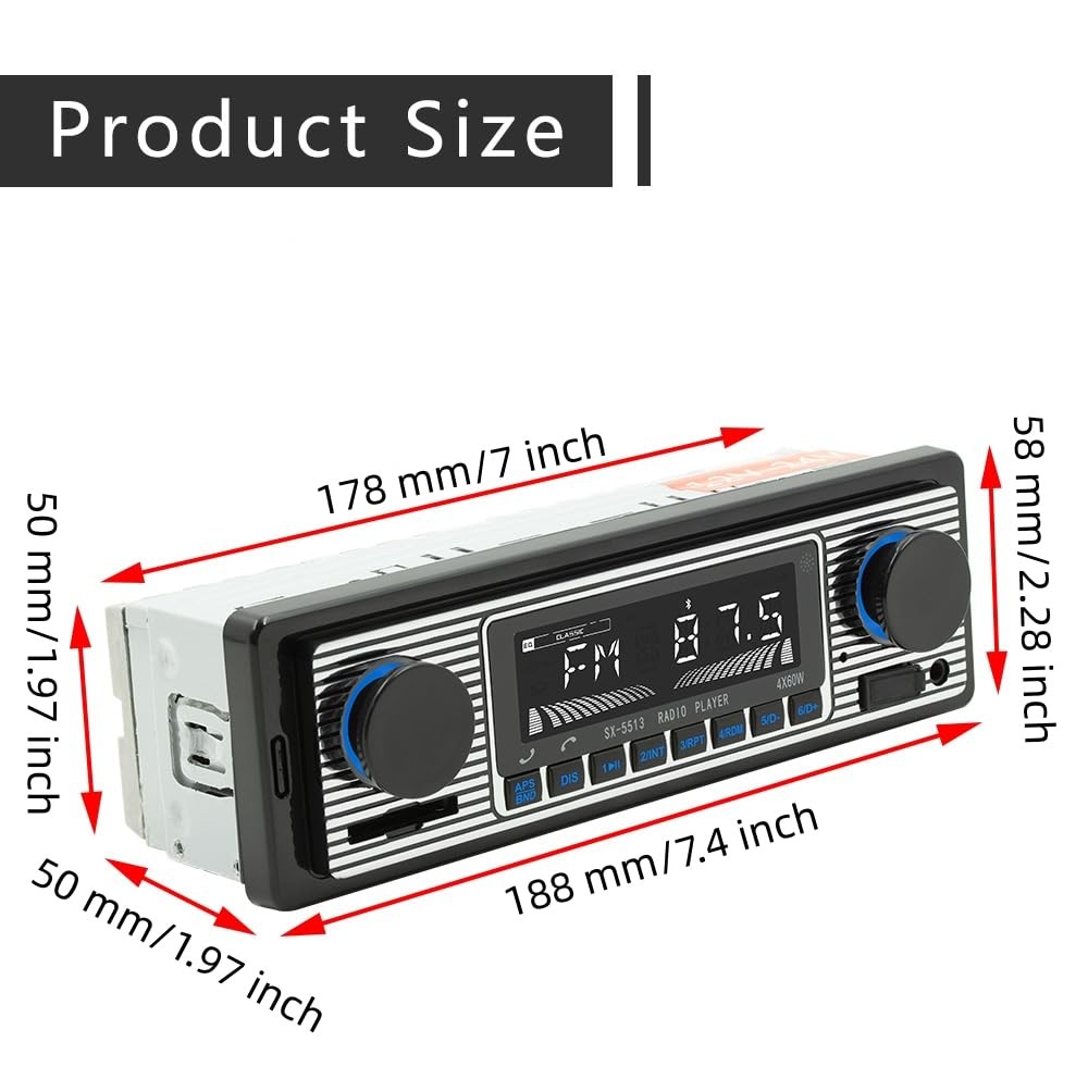 Single Din Car Radio Classic FM Radio,Bluetooth 7*1.97*2.28 inch