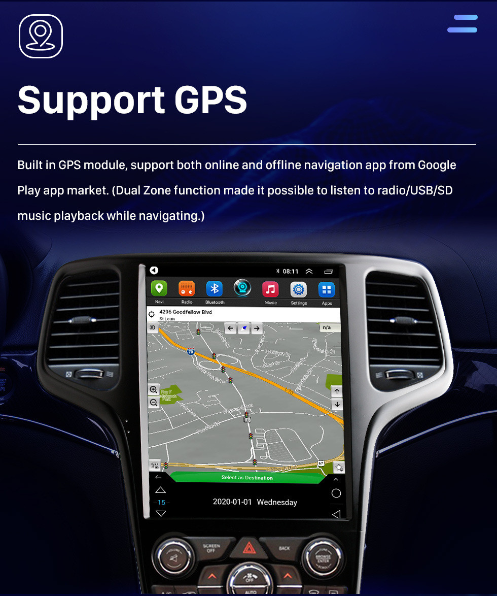 12.8″ Android Car Radio For 2014-2020 Jeep Grand Cherokee Carplay Stereo HD GPS
