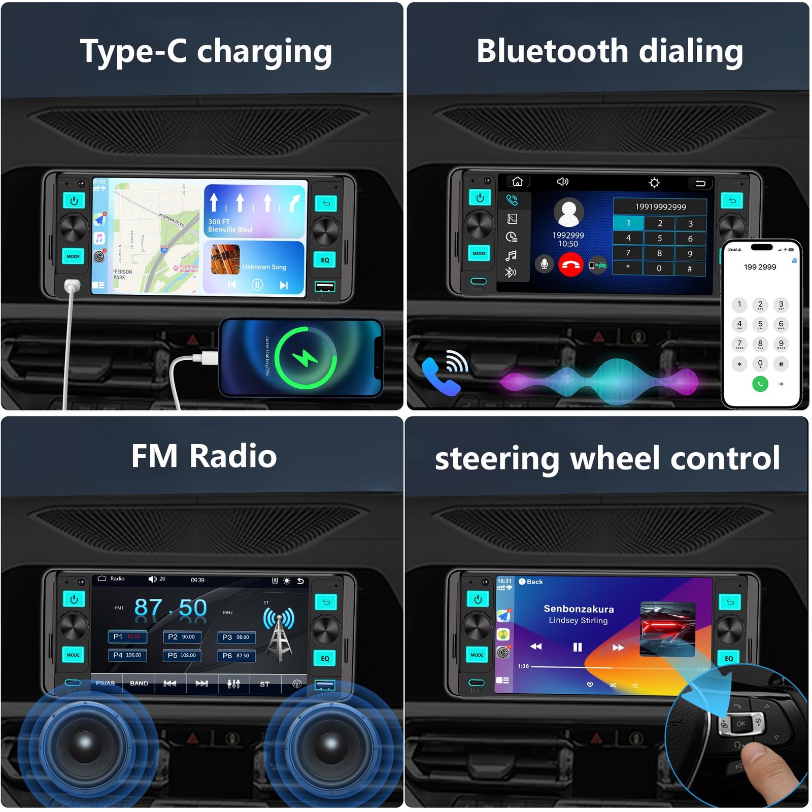 Single Din Car Stereo – Dual Knob Touchscreen Radio with Wireless Apple CarPl…